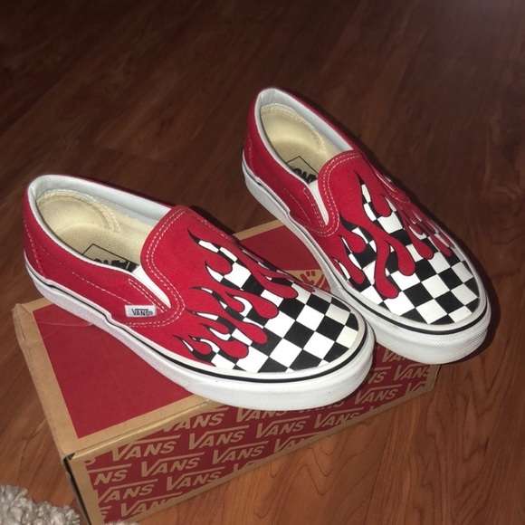 vans slip on flame checkerboard